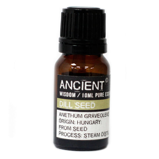Alt Tag: Pure Dill Seed Essential Oil – 10ML bottle of dill seed essential oil, 10ml amber glass with black cap, steam distilled