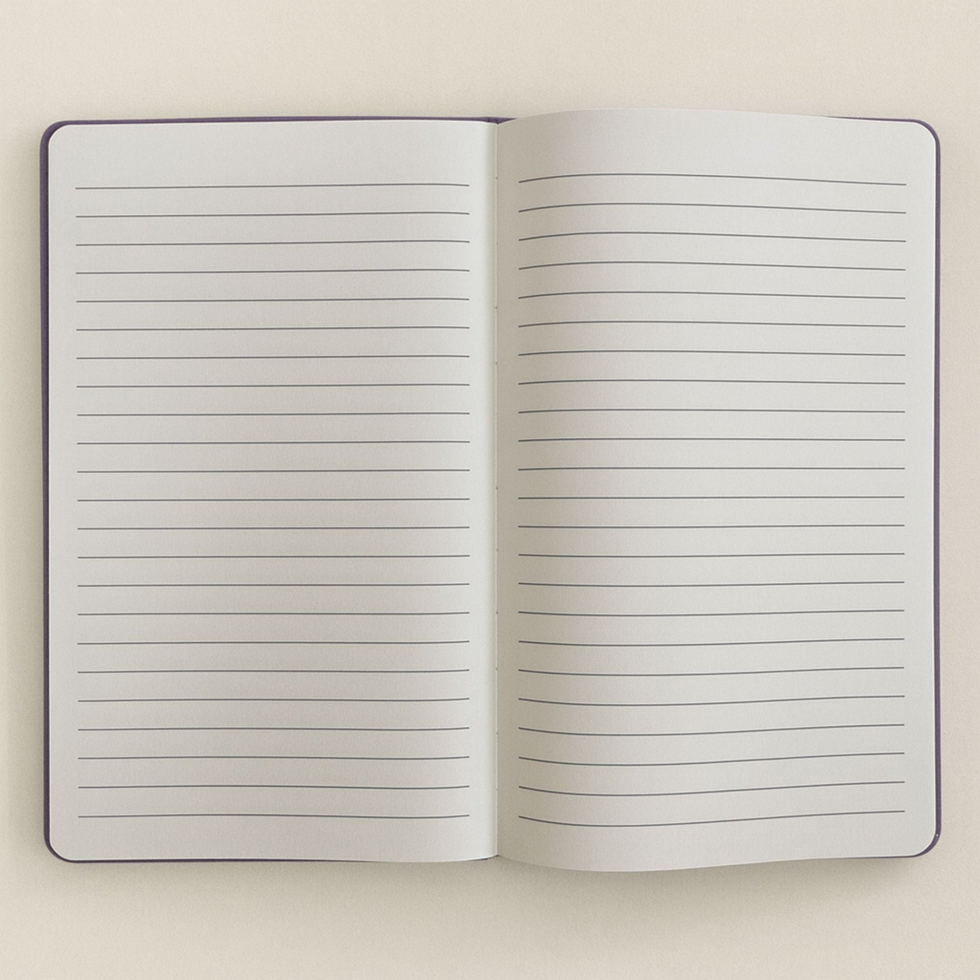 Alt Tag: Purple Velvet Notebook – 80 Pages- Create Magic open notebook with lined pages, purple cover edge visible