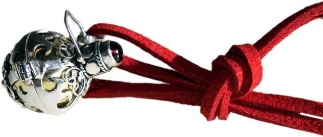 Radiant Silver Angel Bell – Magic 18MM 925 silver angel bell pendant on red cord with decorative cutouts