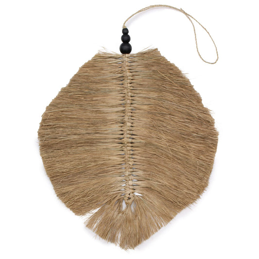 Raffa Seagrass Wall Hanging – 35 CM, decoración de pared hecha a mano con seagrass, cuentas de raffa y madera de pino, 35x30 cm