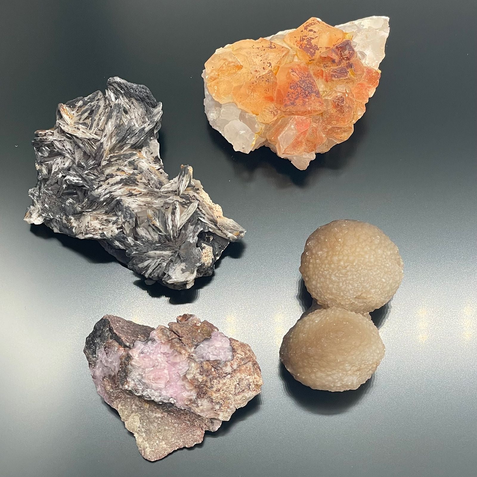Rare Mineral Specimens Set – 24 Assorted Pieces, assorted mineral rocks and crystals assortment on black background