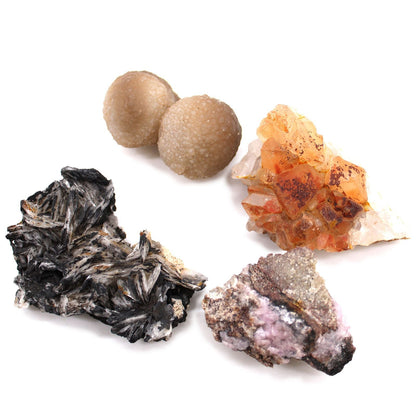 Rare Mineral Specimens Set – 24 Assorted Pieces assorted mineral specimens close-up on white background