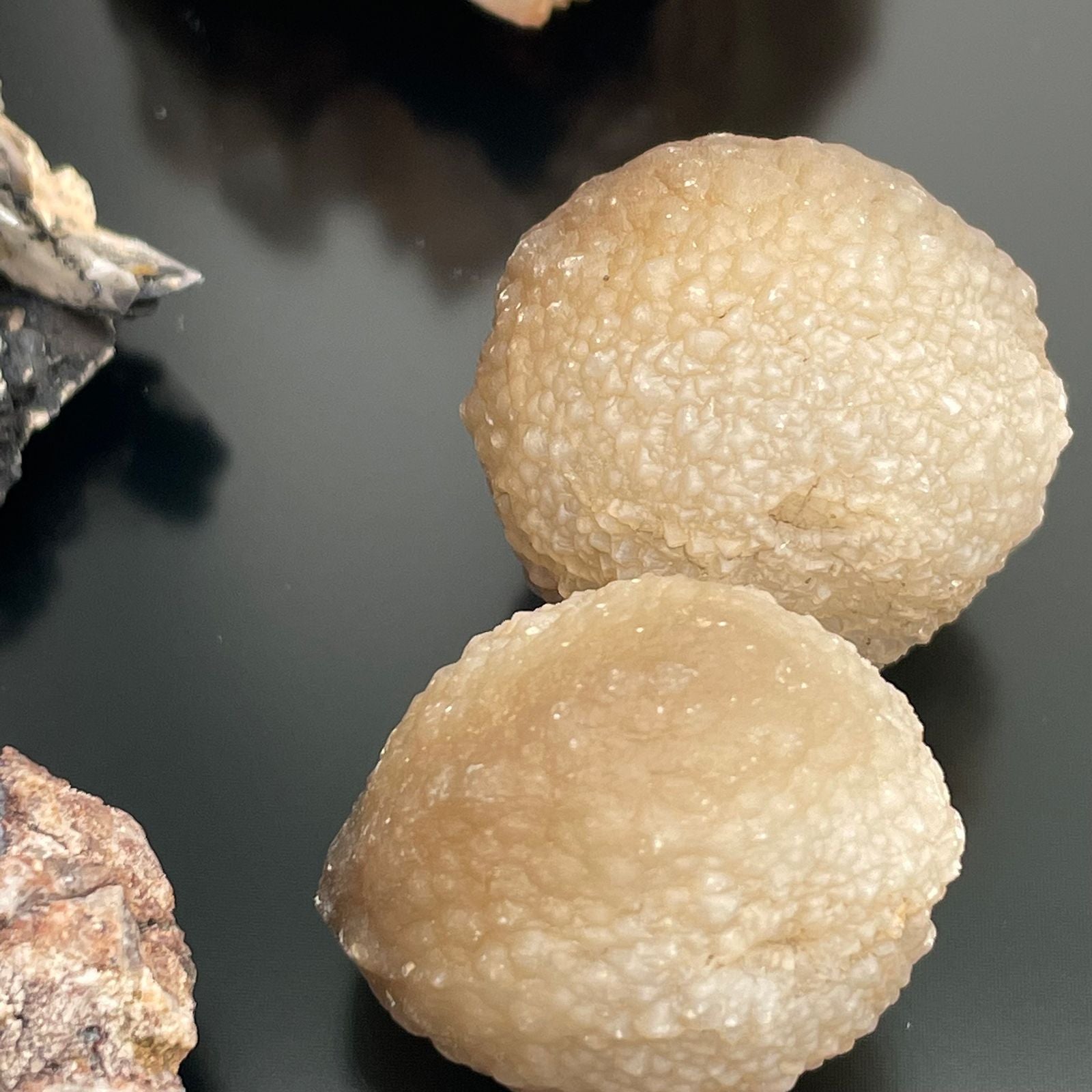 Rare Mineral Specimens Set – 24 Assorted Pieces con geodas beige de textura cristalina sobre fondo negro