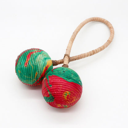Alt Tag: Rattan Maracas – Double Twist 25CM handcrafted rattan maracas with double-twist handle, red and green, 25cm decorative instrument