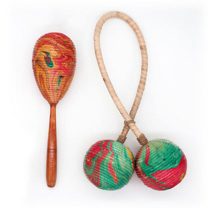 Rattan Maracas – Double Twist 25CM, maracas de ratán con diseño doble twist y acabado multicolor, 25 cm