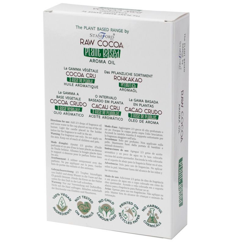 Alt Tag: Raw Cocoa Plant-Based Aroma Oil – 44 G plant-based aroma oil box packaging, vegan-friendly raw cocoa fragrance