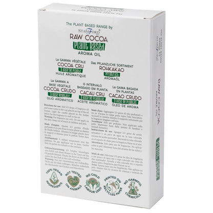 Alt Tag: Raw Cocoa Plant-Based Aroma Oil – 44 G plant-based aroma oil box packaging, vegan-friendly raw cocoa fragrance