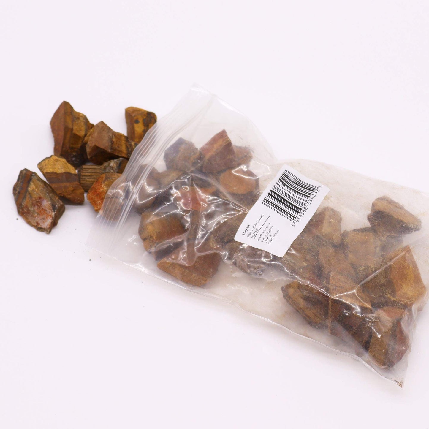 Gemstone Raw Crystals – 500G Tiger Eye raw tiger eye crystal stones in clear bag, golden-brown rough gemstones
