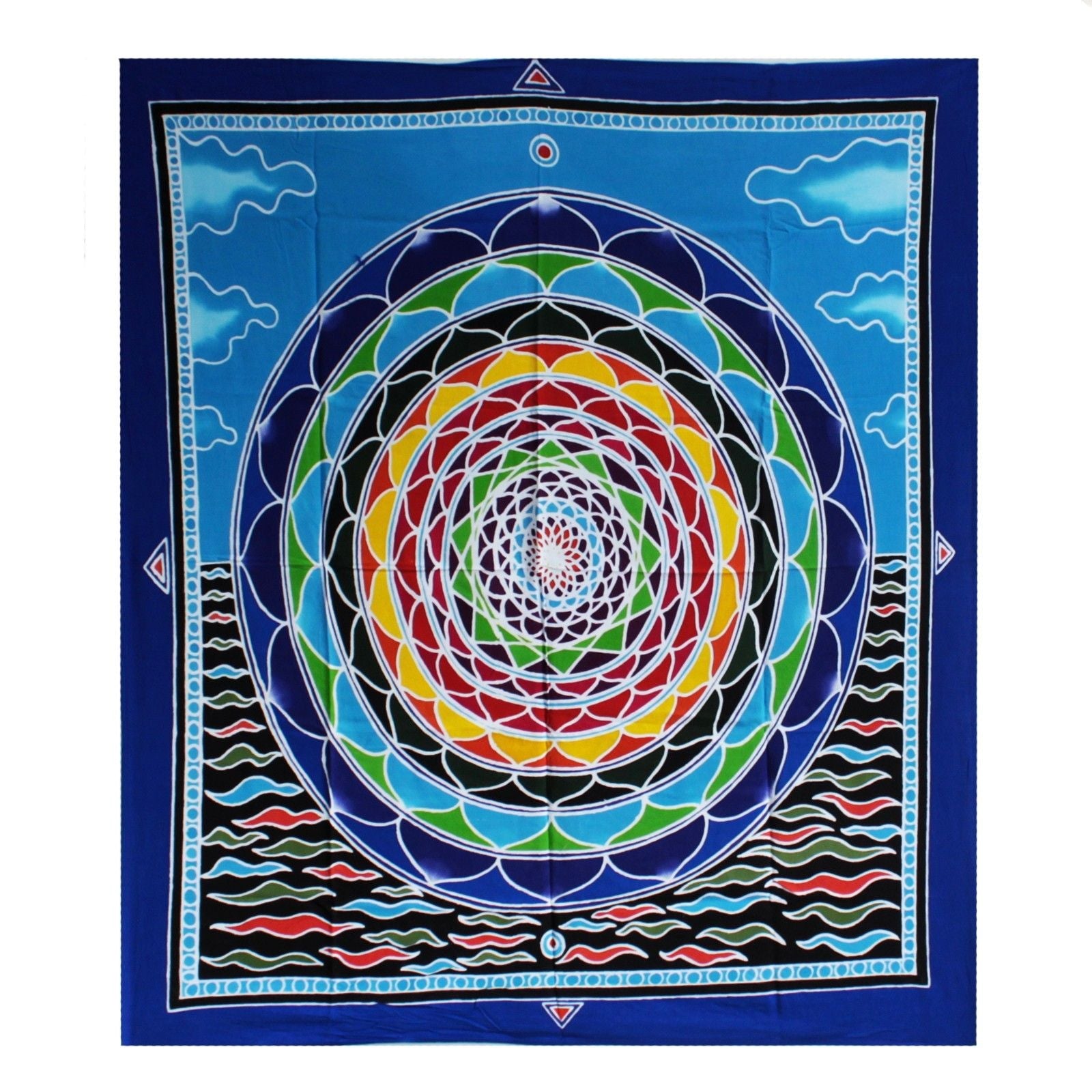 Rayon Bali Batik Wall Hangings – Butterfly Angel Design vibrant blue mandala-style wax batik wall art on rayon
