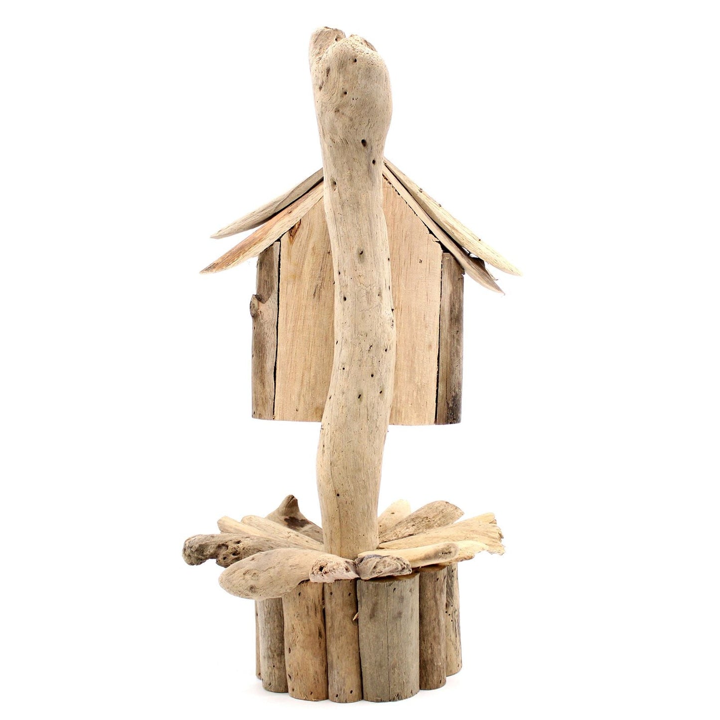Recycled Driftwood Birdbox – Stand: 26x26x47 CM rustic recycled driftwood birdhouse on stand, natural wood garden décor
