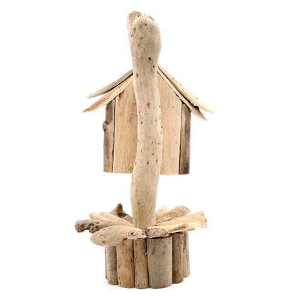 Recycled Driftwood Birdbox – Stand: 26x26x47 CM rustic recycled driftwood birdhouse on stand, natural wood garden décor