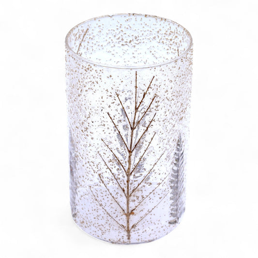 Recycled Glass Candle Holder – 19x11 CM clear recycled glass candle holder with pressed leaf design