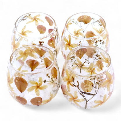 Portavelas de vidrio reciclado – Rosa set 8x8 CM, portavelas votivos de vidrio reciclado con flores prensadas naturales, decoración de vidrio transparente