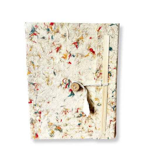 Recycled Lokta Paper Notebook – 21x15 CM, 45 Pages with speckled handmade cover, button-and-string closure, blank pages