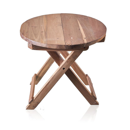 Alt Tag: Recycled Teak Coffee Table – 50x50 CM, mesa de centro redonda de teca reciclada hecha a mano en Bali con base plegable