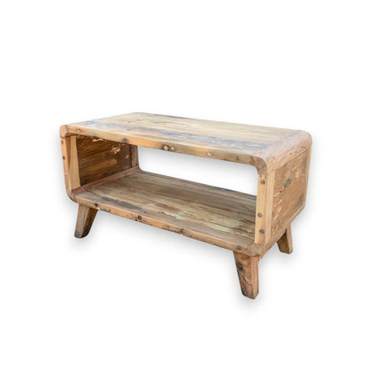 Recycled Teak Coffee Table – 81x49x41 CM, mesa de centro de madera de teca reciclada artesanal con estante inferior
