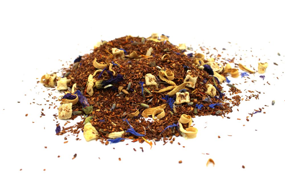 Alt Tag: Red Bush Relax Rooibos Tea – 50G loose leaf blend with rooibos, lavender petals and apple pieces