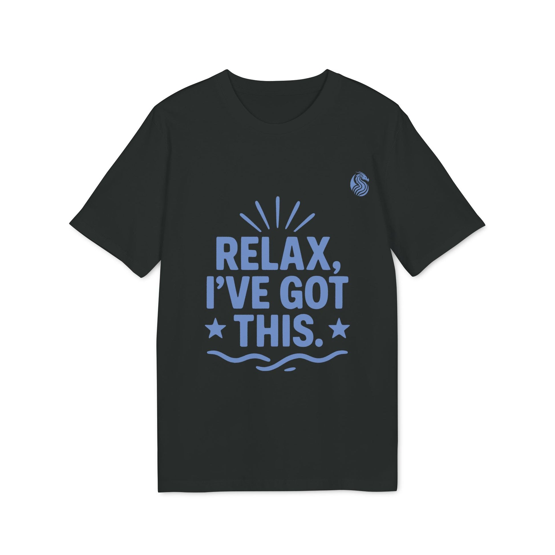 Alt Tag: Relax I´ve Got This Teenager Drix Premium Unisex T-Shirt negra con gráfico azul y texto “RELAX, I’VE GOT THIS.”