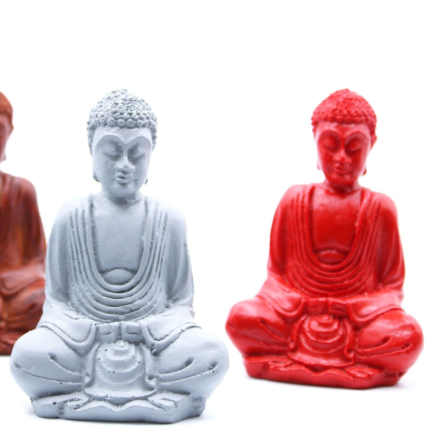 Mini Buda pintado a mano de resina – figuritas en colores surtidos de resina blanca y roja, estatuas de Buda sentado sobre fondo blanco