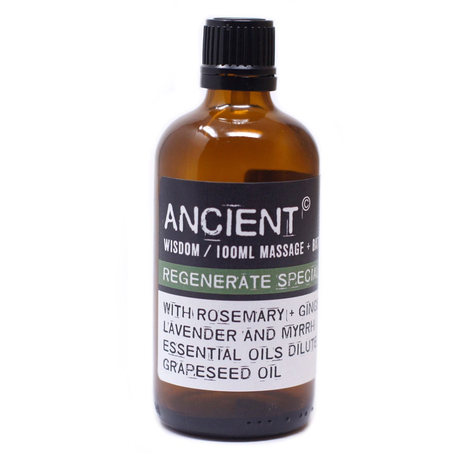 Revitalizing A2 Blend Massage Oil – 100ML amber glass bottle with rosemary, lavender, myrrh and ginger essential oils in grapeseed oil