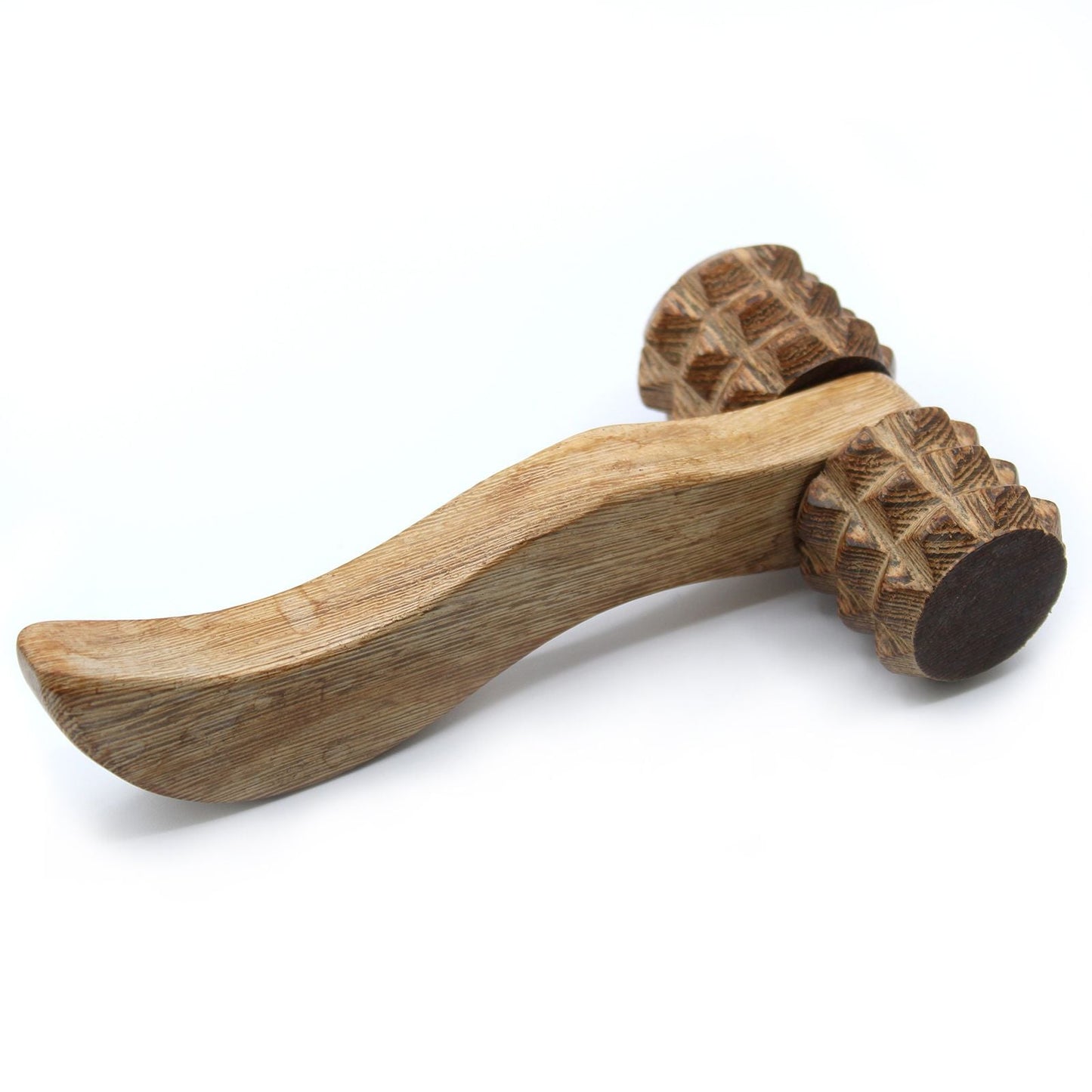 Alt Tag: Massage Tool – Ribbed Hand Roller de madera sostenible con mango ergonómico y rodillos acanalados, para auto masaje en casa