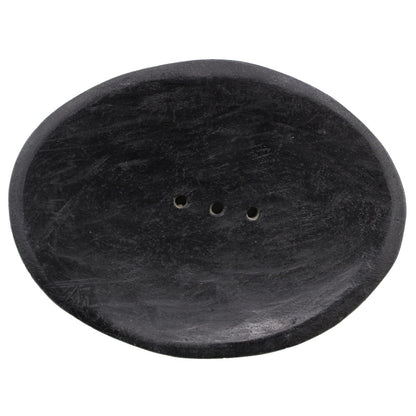 Alt Tag: Riverstone Marble Soap Dish – 13.5x10 CM oval black marble soap dish with drain holes for bathroom or kitchen countertop