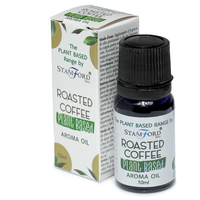 Alt Tag: Roasted Coffee Plant-Based Fragrance Oil – 6 CM bottle and box plant-based aroma oil 10ml roasted coffee scent
