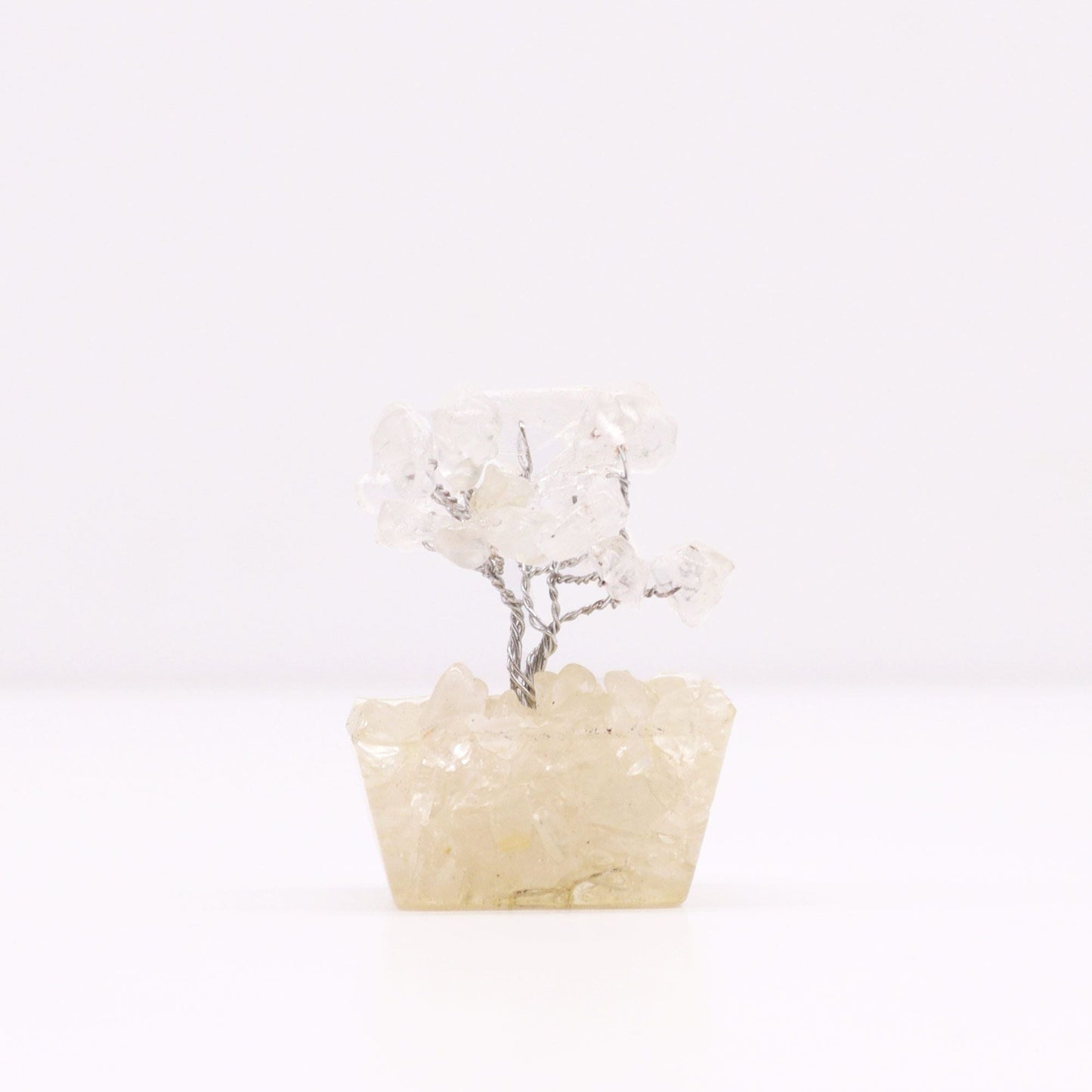 Rock Quartz Mini Gemstone Tree – 15 Stones mini árbol de gemas con cristales de cuarzo roca y base de orgonita, 5 cm