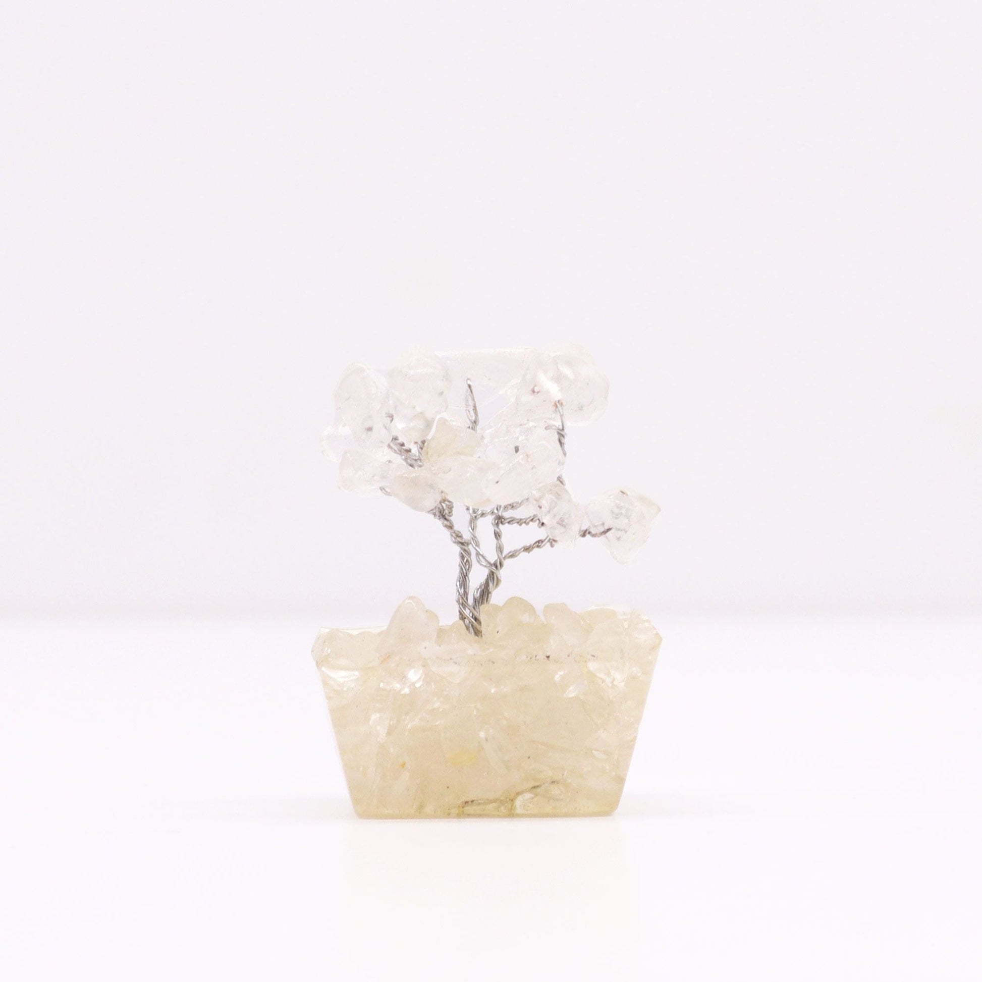 Rock Quartz Mini Gemstone Tree – 15 Stones mini árbol de gemas con cristales de cuarzo roca y base de orgonita, 5 cm