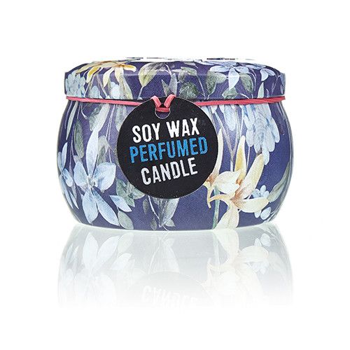 Alt Tag: Romantic Garden Soy Wax Candle – 6.5x5 CM en lata decorada con flores, vela perfumada de cera de soja