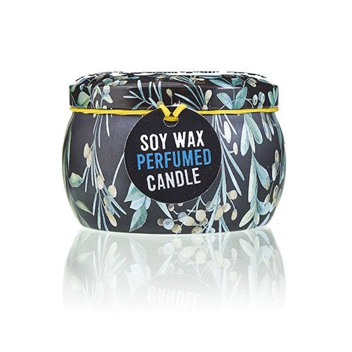 Alt Tag: Romantic Garden Soy Wax Candle – 6.5x5 CM in floral decorated tin, soy wax perfumed candle with botanical pattern