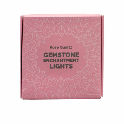 Alt Tag: Rose Quartz Gemstone Enchantment Lights – Decorative String packaging box in pink with floral pattern