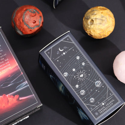 Rose Quartz Gemstone Planet – 40MM with Goldstone Stand with pink gemstone sphere and celestial-style packaging on display