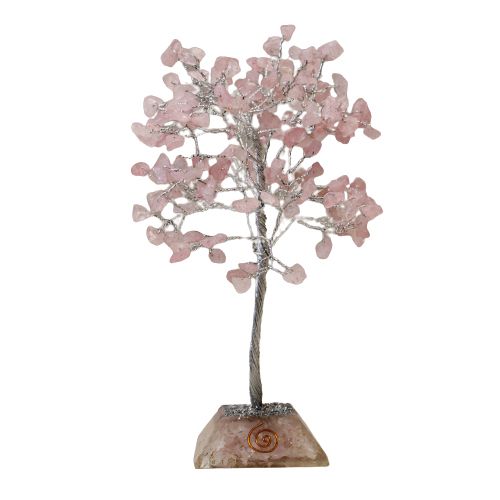 Alt Tag: Rose Quartz Gemstone Tree – 160 Stone, árbol decorativo de cuarzo rosa con ramas de alambre y base de orgonita
