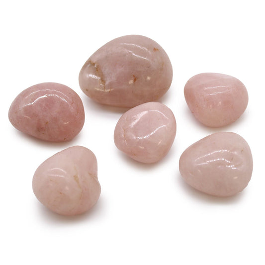 Alt Tag: Rose Quartz Tumble Stones – 6 Pcs Large African polished pink rose quartz gemstones set, smooth tumbled stones on white background