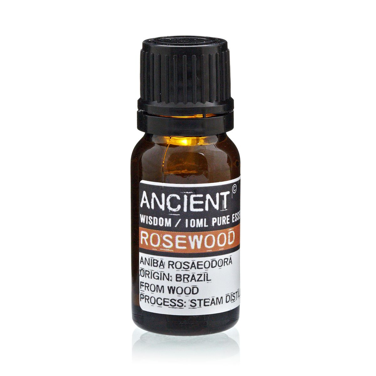 Alt-Tag: Rosenholz-Ätherisches Öl – 10-ML-Bernsteinglasflasche mit schwarzem Deckel, Rosenholz-Etikett, 10 ml reines ätherisches Öl