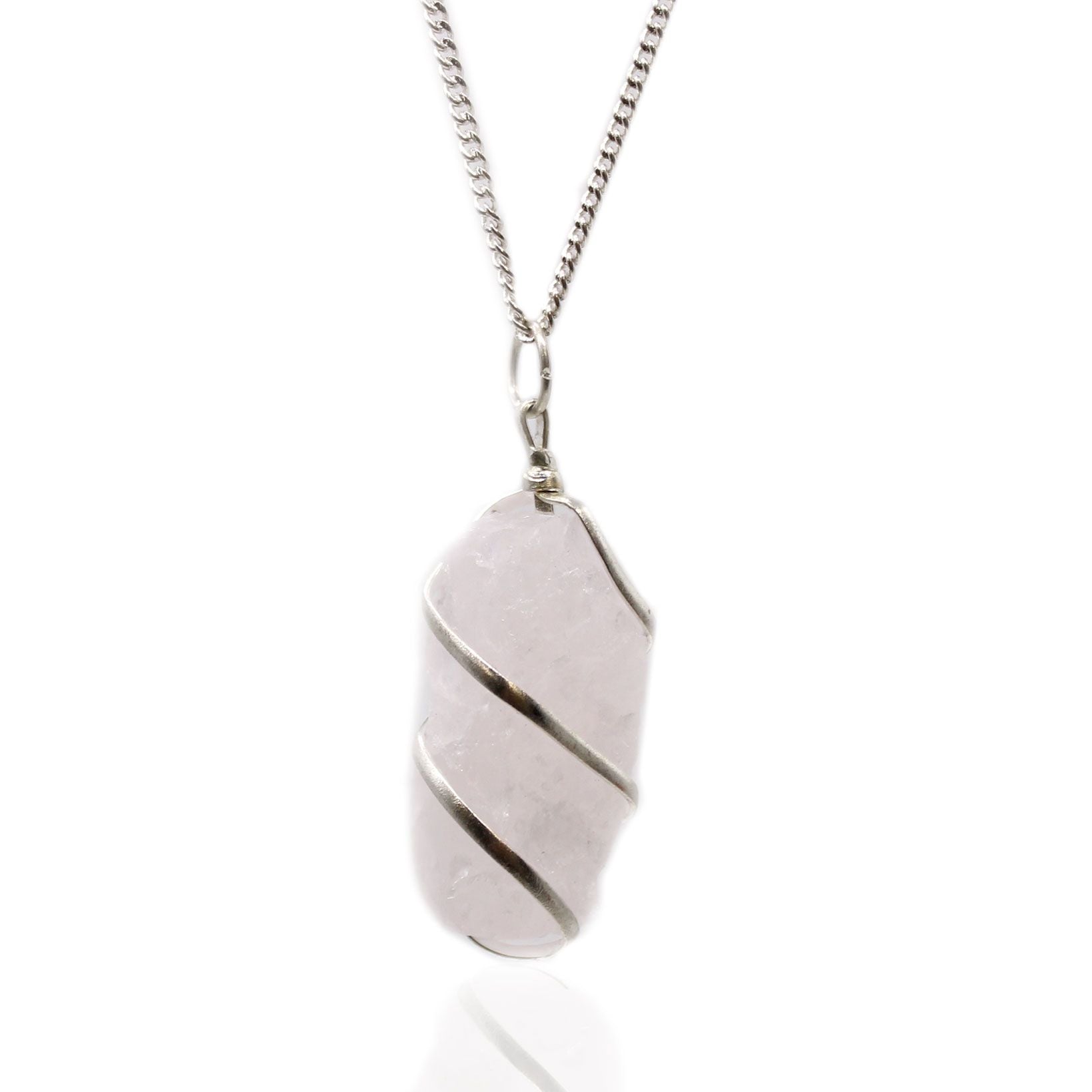 Alt-Tag: Halskette mit rohem Rosenquarz-Edelstein – 3,5 CM Anhänger mit rohem Rosenquarzstein in silberplattierter Drahtwicklung an einer Kette