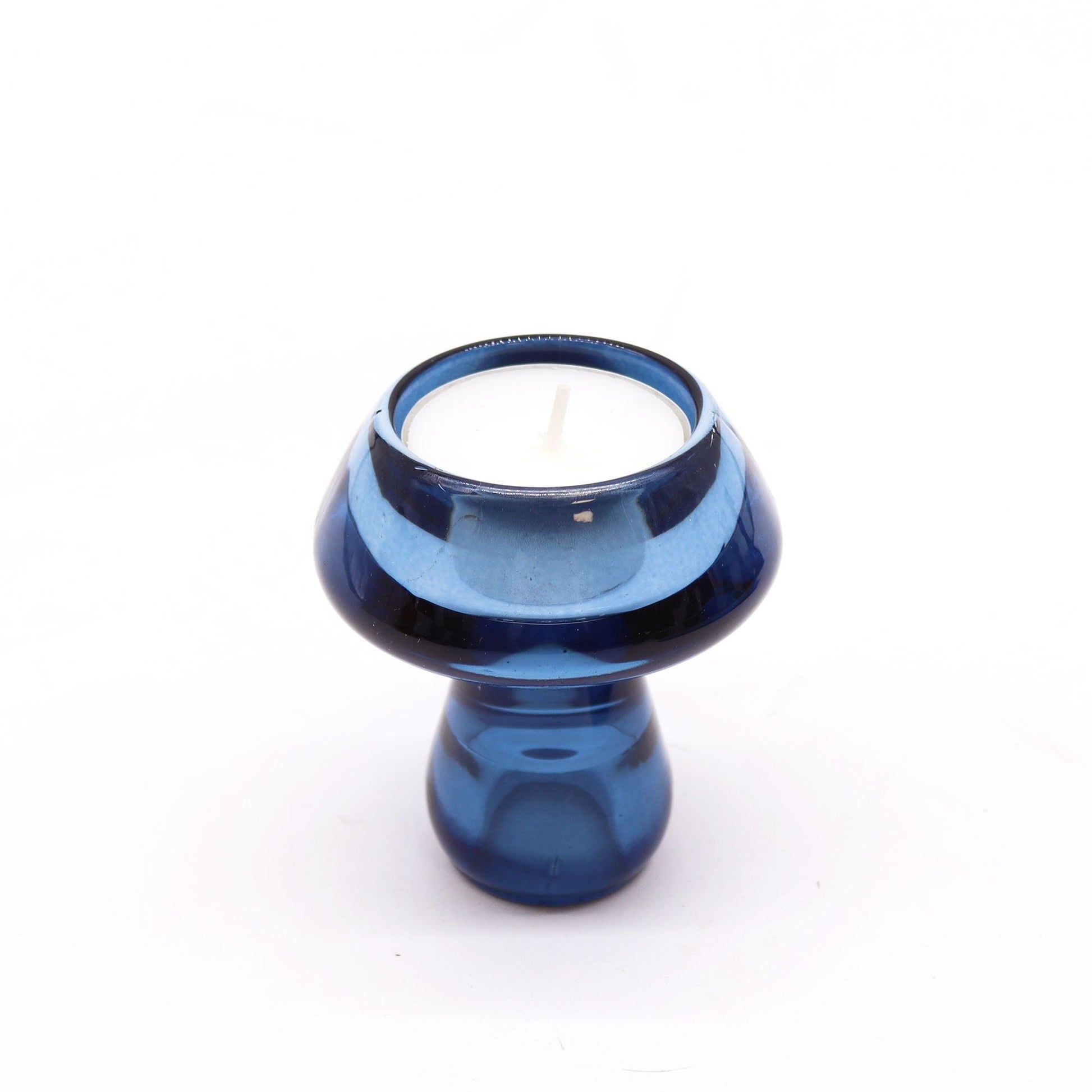 Pressed Glass Candle Holders – 6.2x7 CM Royal Blue candle holder in royal blue pressed glass with white tealight