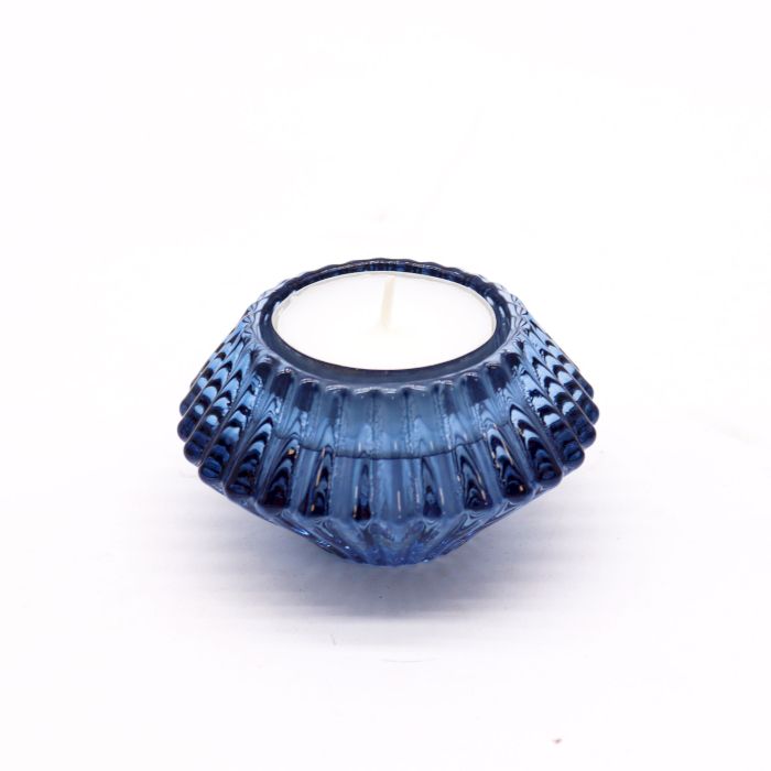 Royal Blue Glass Candle Holders – Set of 2 pressed glass candle holder with tealight, 7x4 cm, royal blue
