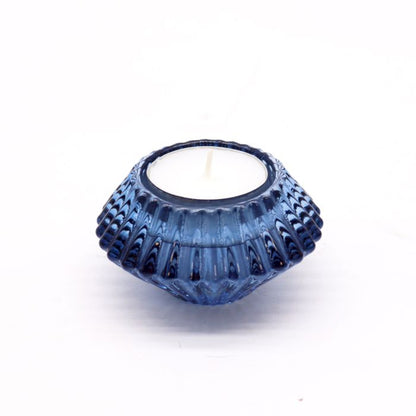 Royal Blue Glass Candle Holders – Set of 2 pressed glass candle holder with tealight, 7x4 cm, royal blue