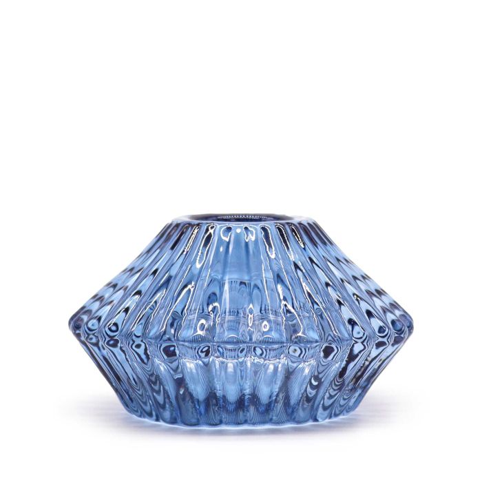 Alt Tag: Royal Blue Glass Candle Holders – Set of 2, pressed glass candle holder in royal blue for dinner candles or tealights