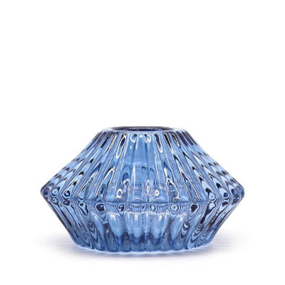 Alt Tag: Royal Blue Glass Candle Holders – Set of 2, pressed glass candle holder in royal blue for dinner candles or tealights
