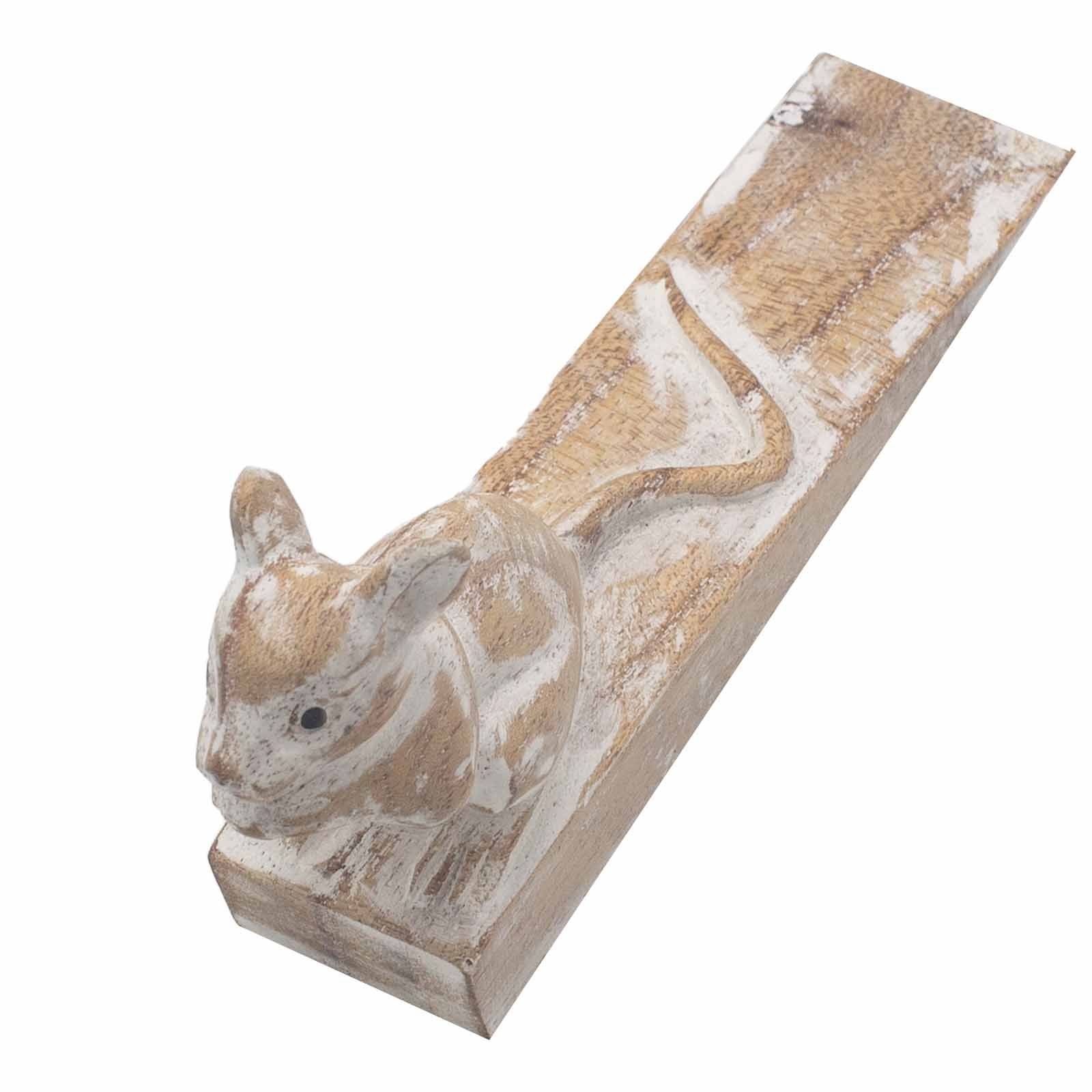 Alt Tag: Rustic Wood Hand Carved Doorstop – Doormouse, hand-carved wooden mouse door wedge with rustic whitewash finish