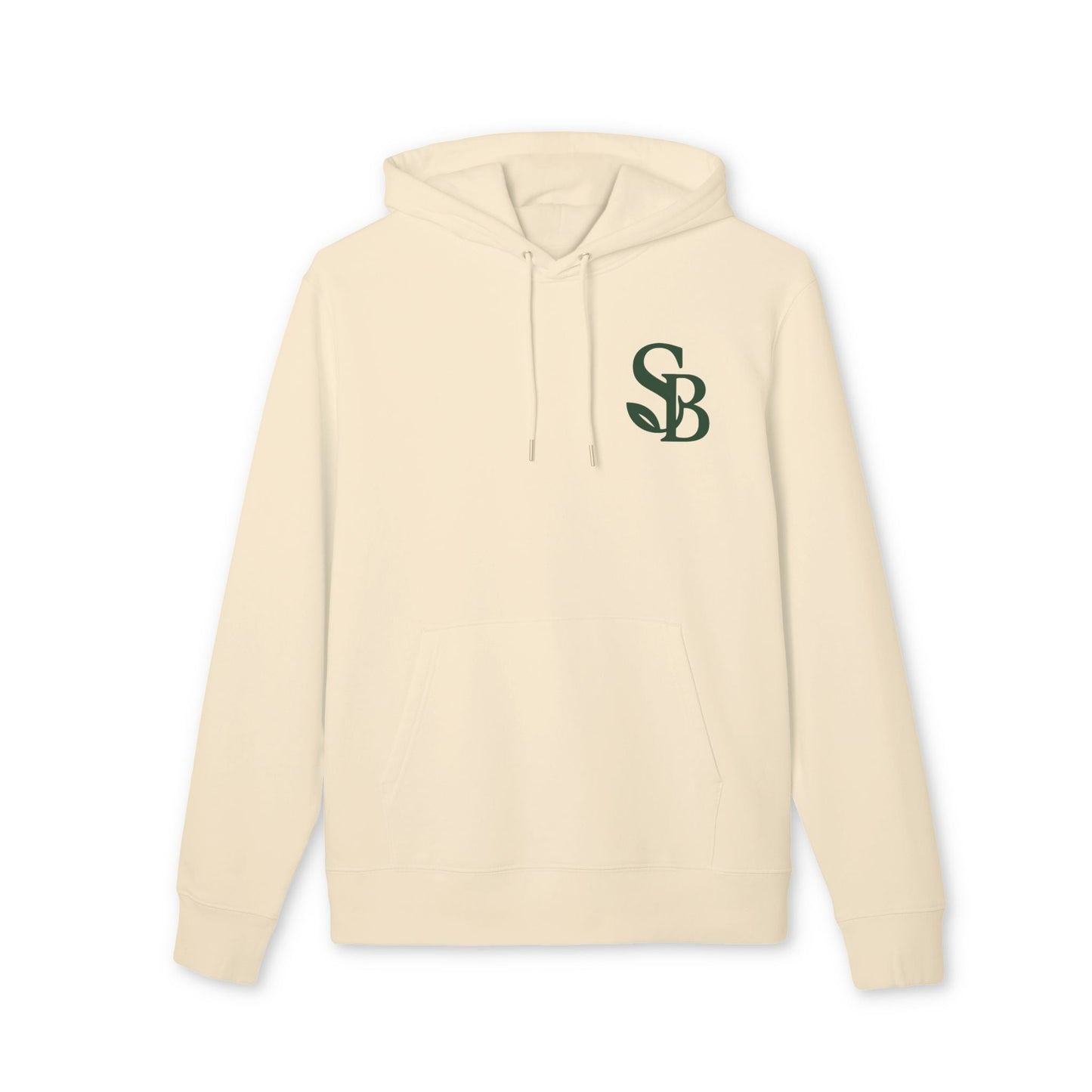 Saga Bliss Original 100% Organic Cotton Hoodie en color crema con capucha y logo SB bordado en el pecho
