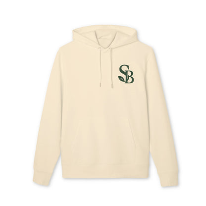 Saga Bliss Original 100% Organic Cotton Hoodie en color crema con capucha y logo SB bordado en el pecho