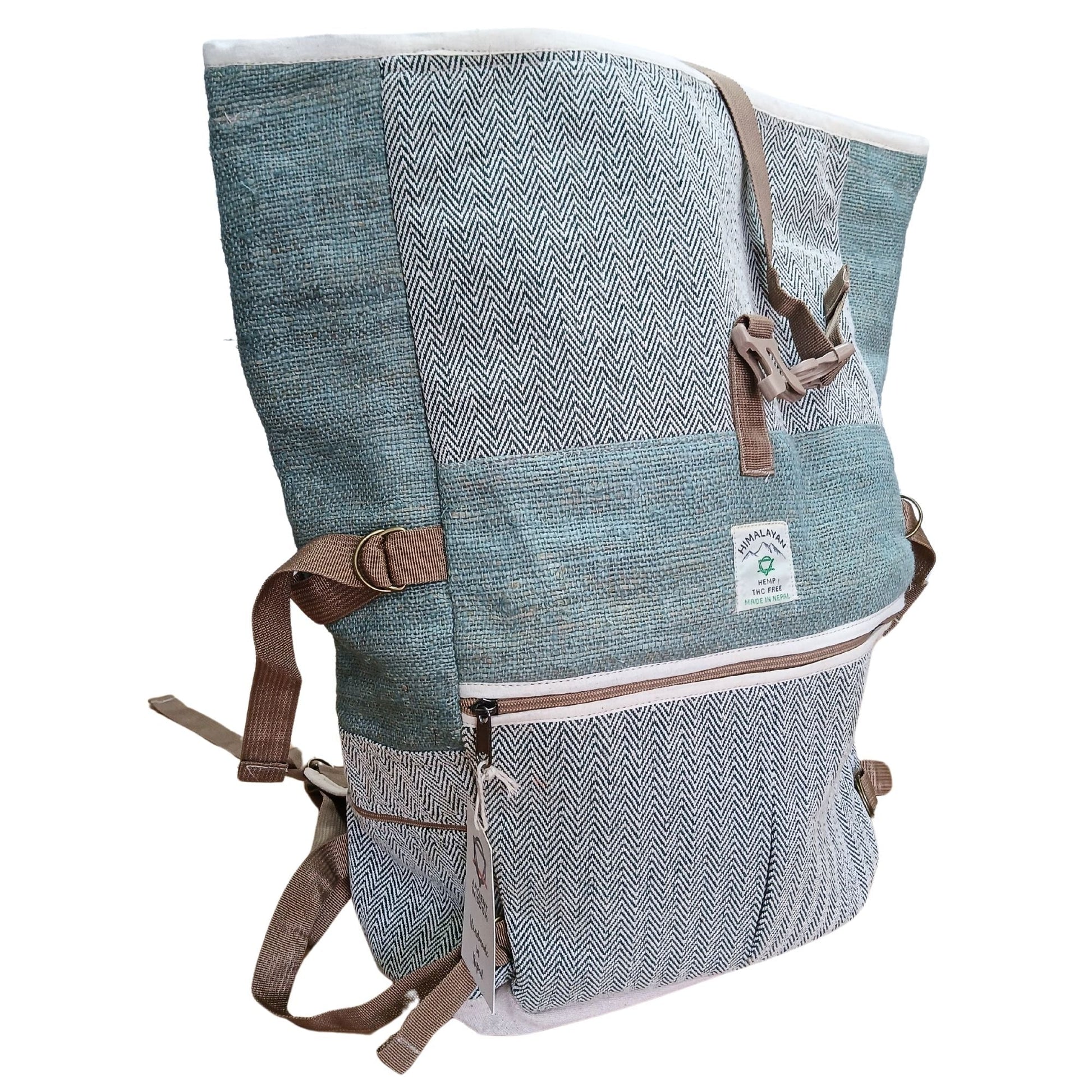 Sage Trekking Rolling Backpack – Hemp & Cotton Canvas sage hemp-cotton canvas backpack with front zip pocket and straps