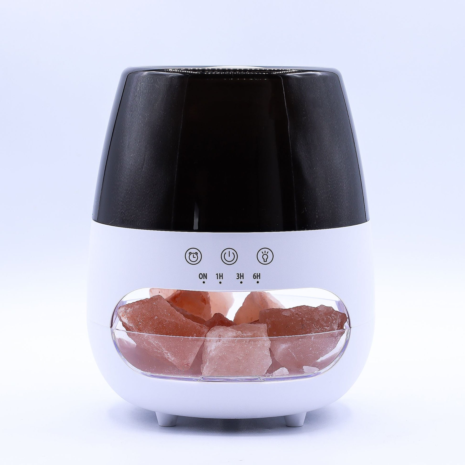 Salt Stone Flame Effect Aroma Diffuser – Weiß – USB – Farbwechsel & Timer mit Salzsteinen und Timer-Tasten, Vorderansicht