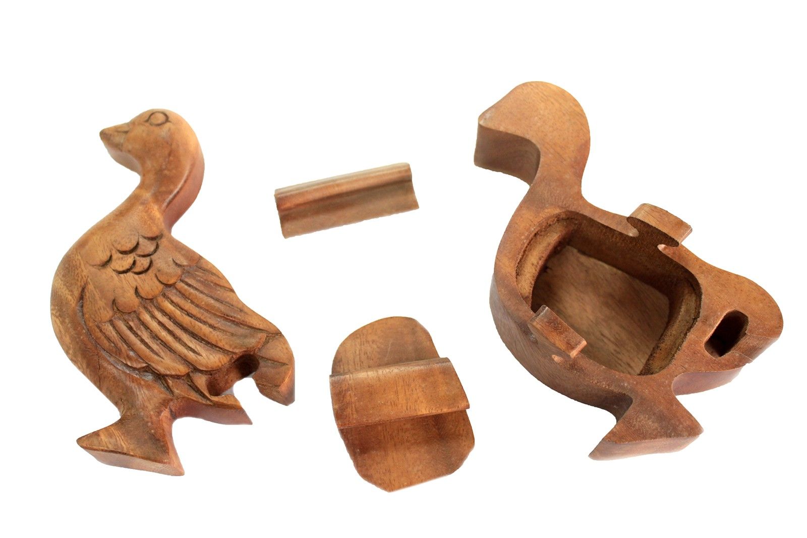 Saman & Sheesham Bali Magic Box – Pretty Duck wooden puzzle box with duck shape and hidden compartment pieces, 13x9 cm