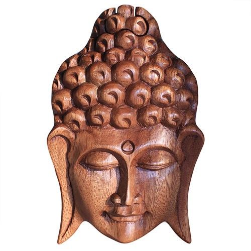 Saman-Holz Bali Magic Box – Buddha-Kopf, geschnitzte Puzzle-Box mit Buddha-Gesicht aus Saman-Holz mit verstecktem Fach, 10 x 2,5 cm
