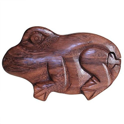 Saman Wood Bali Magic Box – Frog 8.5x2.5 CM carved wooden frog puzzle box with hidden compartment, Balinese style